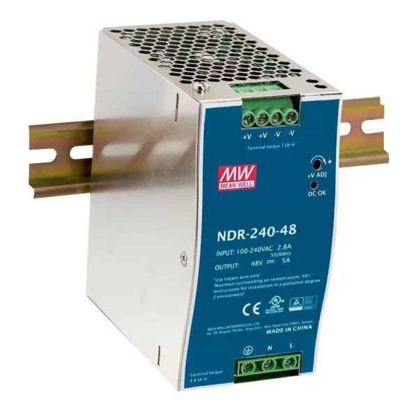 НАПОЈУВАЊЕ NDR-240-24,24V DC, 10A, 63X125,2X113,5(LxWxH)mm,DIN ШИНА,MEAN WELL