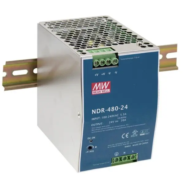 НАПОЈУВАЊЕ NDR-480-24,24V DC, 20A, 85,5X125,2X128,5(LxWxH)mm,DIN ШИНА,MEAN WELL