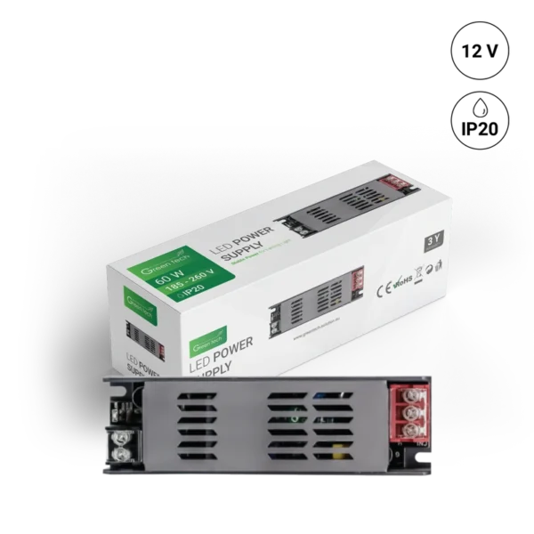 НАПОЈУВАЊЕ LED 60W 12V 5A IP20 	PS-IP20-12V-60W GREEN TECH
