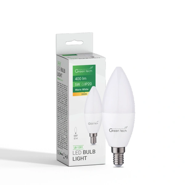 СИЈАЛИЦА LED Е14 5W СВЕЌА 3000K 400 Lm LB-1201 GREEN TECH
