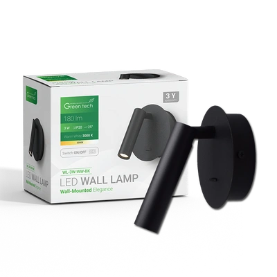 ЅИДНА LED СВЕТИЛКА 3W 3000K WL-3W-WW-BK GREEN TECH