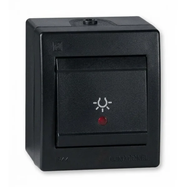 ТАСТЕР ЗА СВЕТЛО OG POWER СО ИНДИКАЦИЈА 10A 250V~, IP44, ЦРН 255I.EE